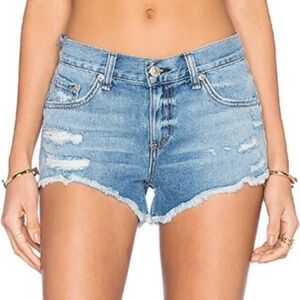224 - Revolve Rag & Bone Light Blue Distressed Denim Jean Shorts